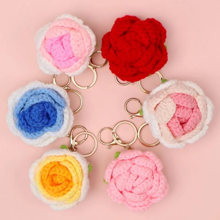Handmade Crochet Crafts Crochet Rose Keychain Set – Assorted Colors