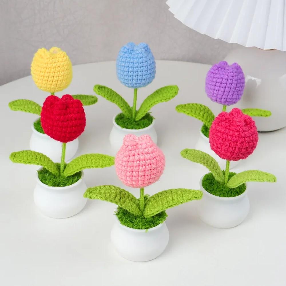 Handmade Crochet Crafts Crochet Tulip Potted Flowers