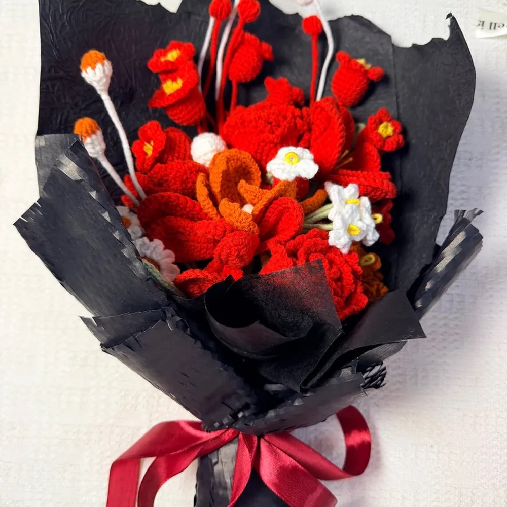 Handmade Crochet Crafts Crochet Rose Bouquet in Gift Wrap